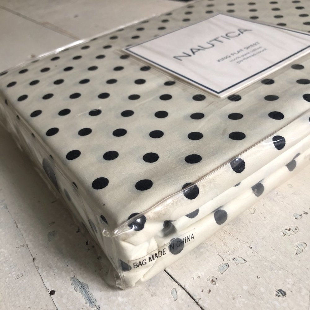 Nautica Black Polka Dot on White King Flat Sheet